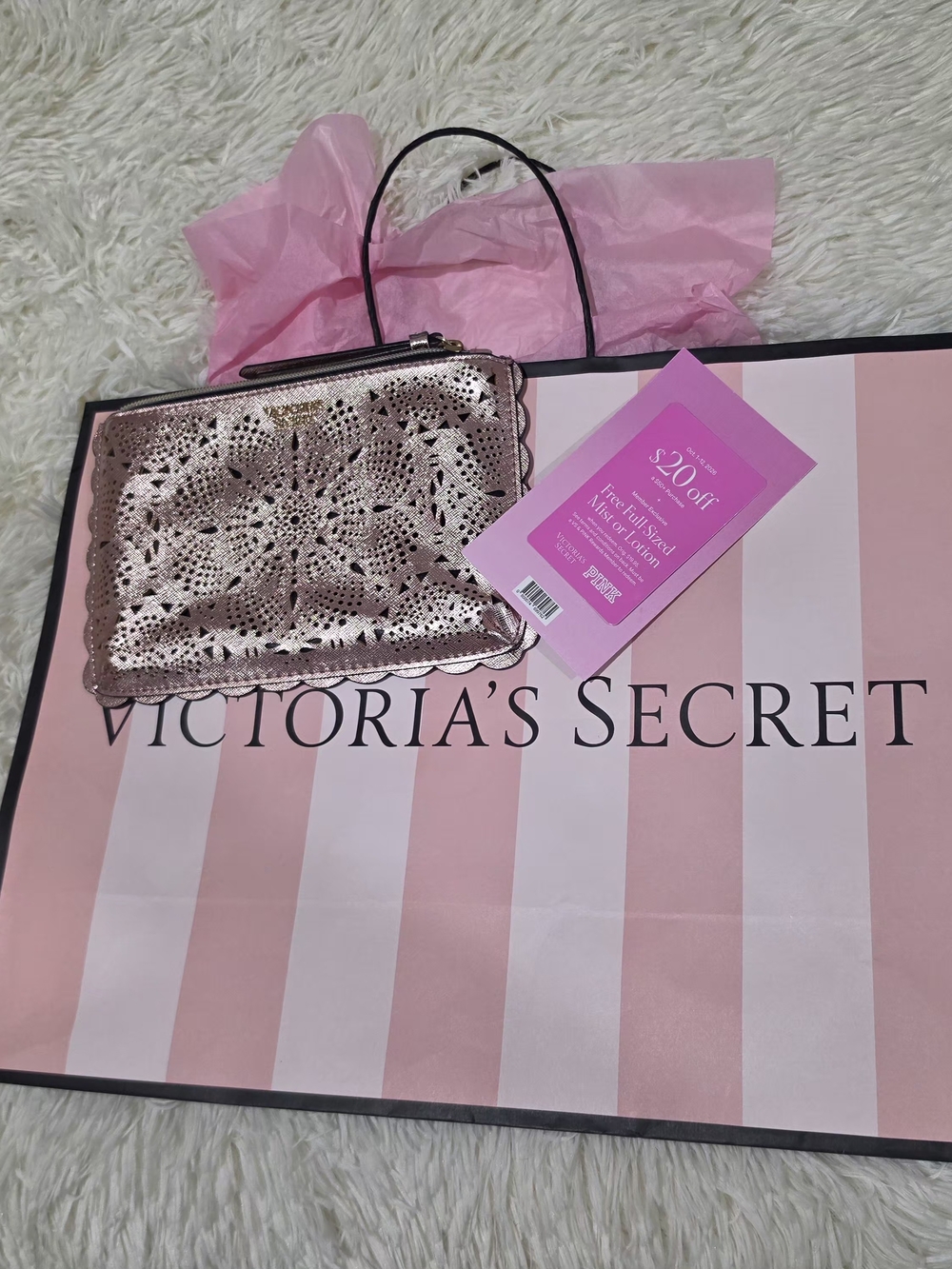 Victoria's Secret Rose Gold Laser-Cut Wristlet Pouch